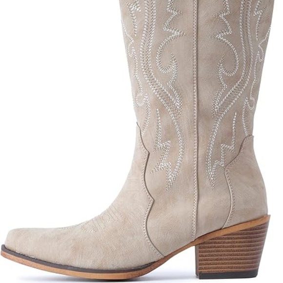 Cowboy Boots For Women Western Cowgirl Boots with Chunky Heel Mid Calf Snip Toe - Picture 5 of 11